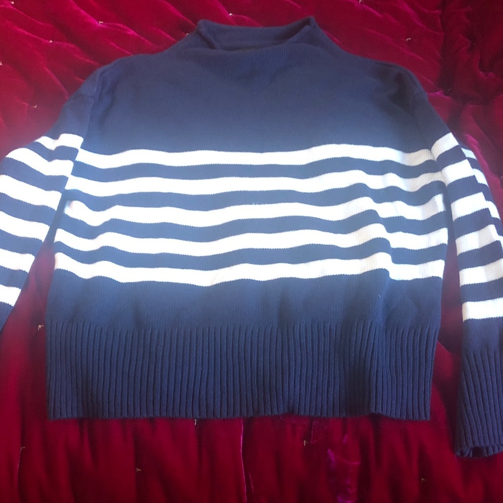 Navy and White Striped Women's Sweater